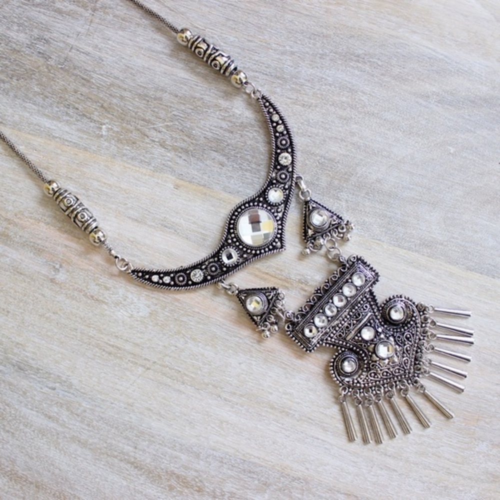 Jessa Silver Tribal Statement Necklace